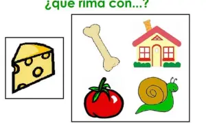 Juegos de conciencia fonológica online: ¿qué rima con queso? Hueso, casa, tomate, caracol.