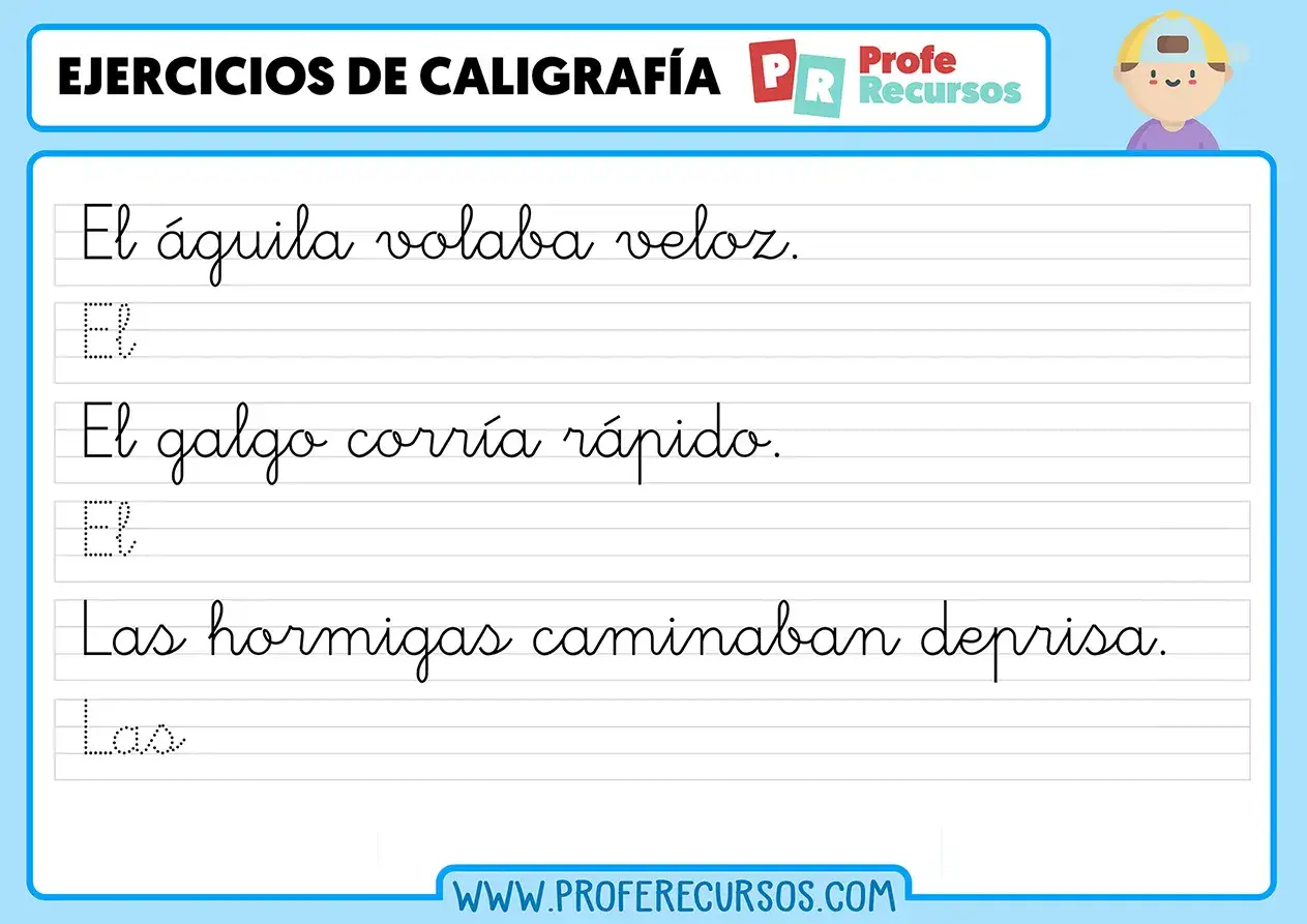 Ejercicios de caligrafía para niños de 7 a 8 años. Practica escribir frases como