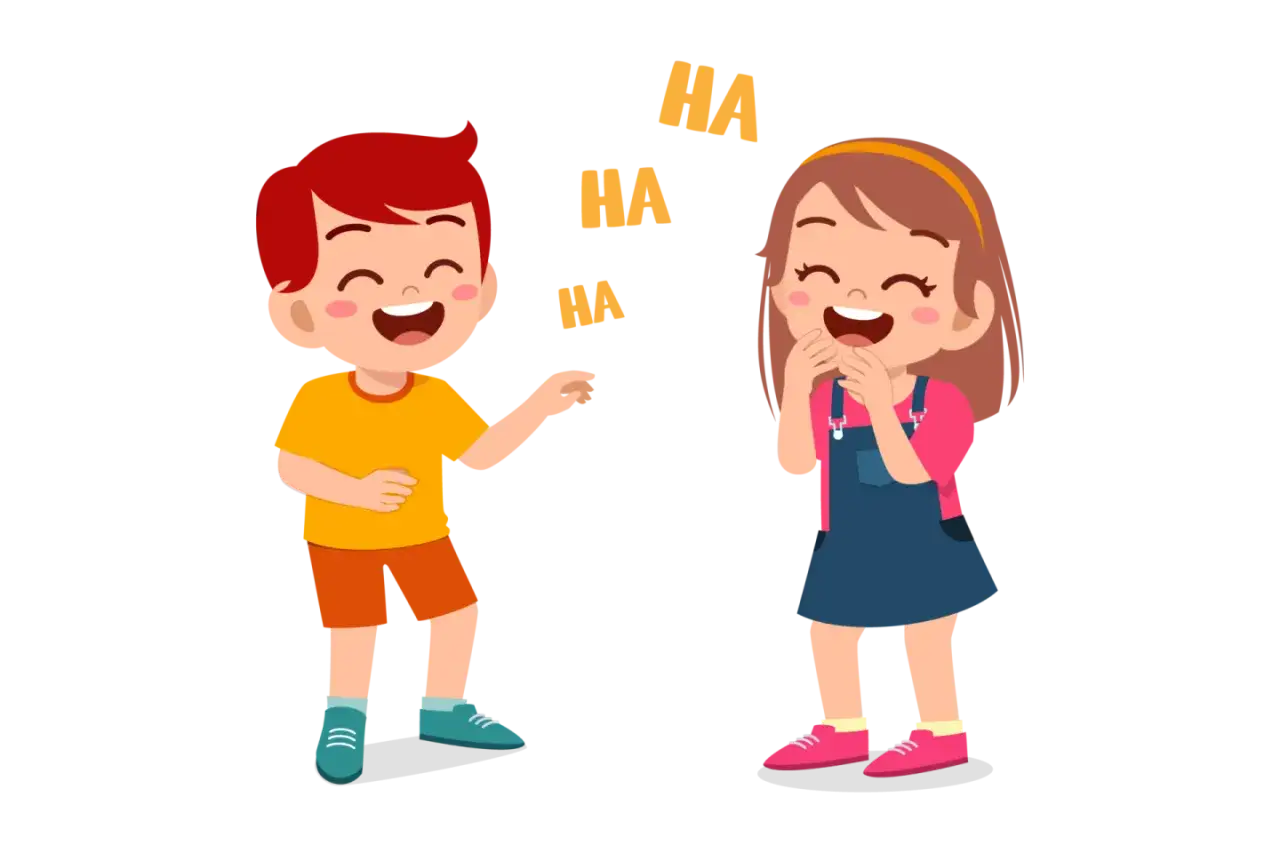 Niños riendo a carcajadas, como si estuvieran practicando trabalenguas para niños.